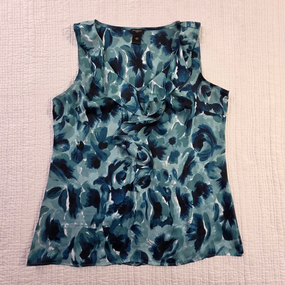 Ann Taylor Tops - Ann Taylor Ruffle Floral Sleeveless Shell Teal Blue Womens 12 Excellent